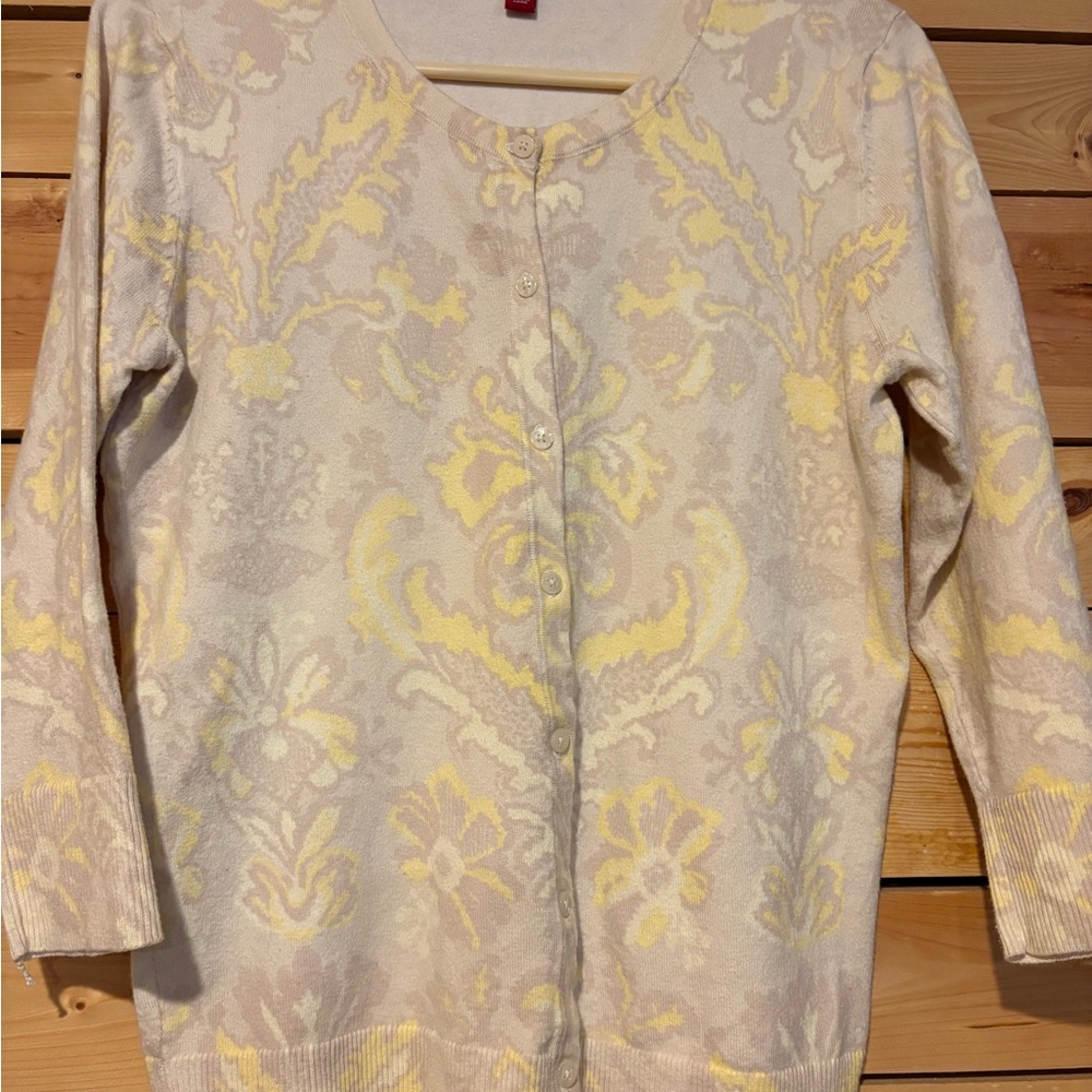 Merona Cream and Yellow Floral Damask Cardigan